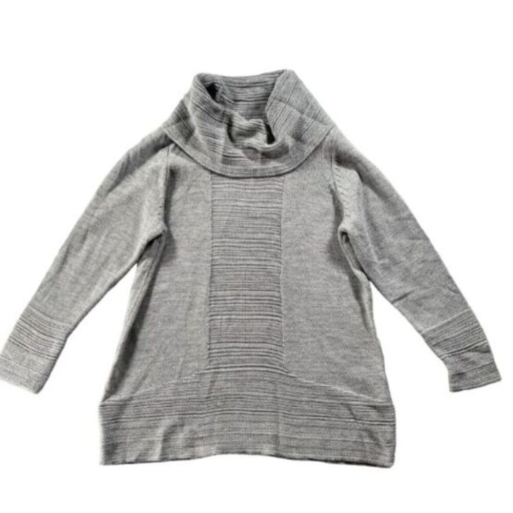 Calvin Klein Sweater Womens 0X Gray Cowl Neck Ribbed Wool Blend Cozy Neutral New